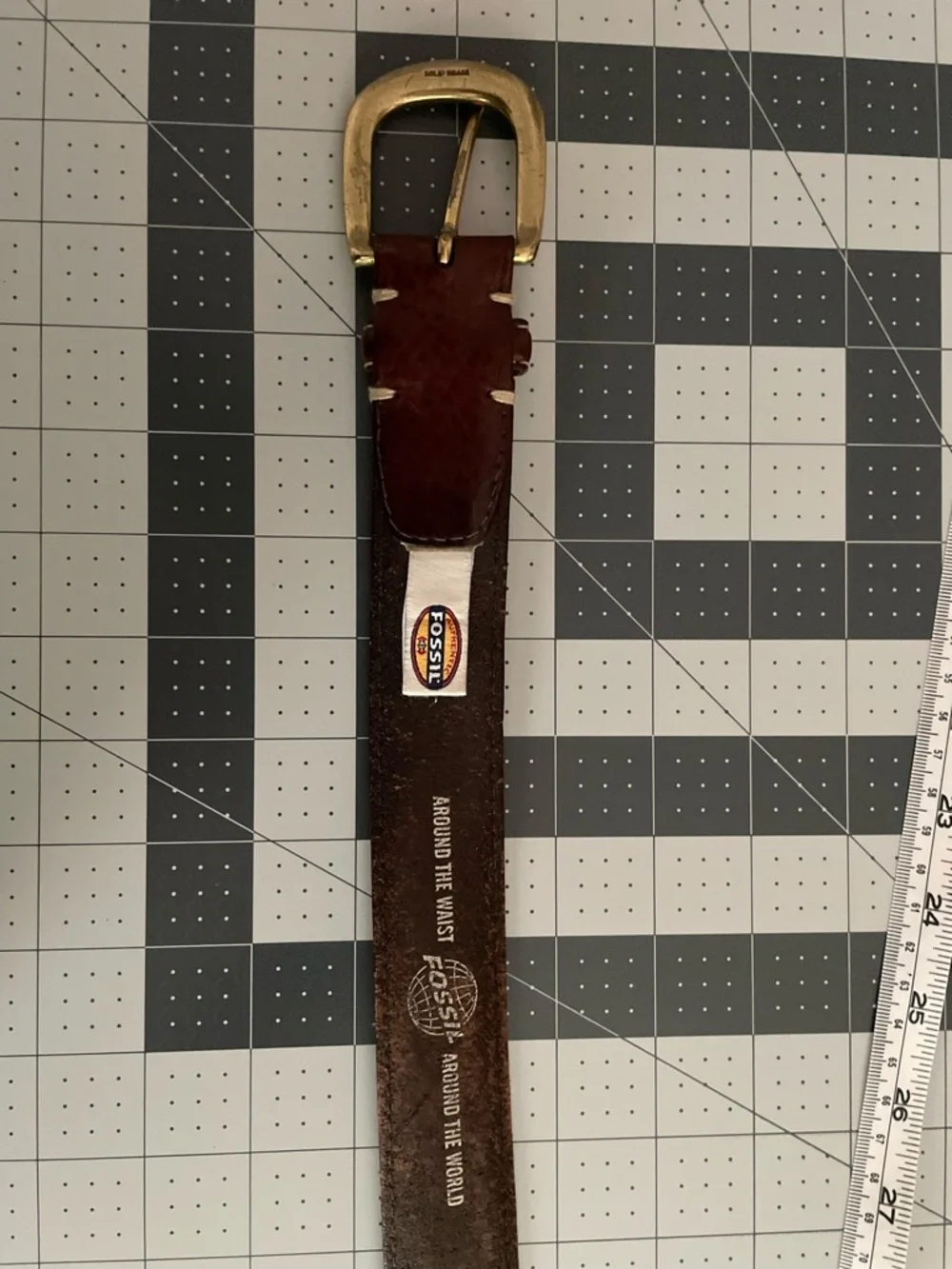 Men’s Italian Full Grain Leather Brown Belt With Brass Hardware Size 38